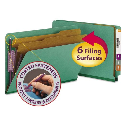 Smead End Tab Classification Folder, Legal, Straight, 2 Dividers, Green, 10 per Box (29785)