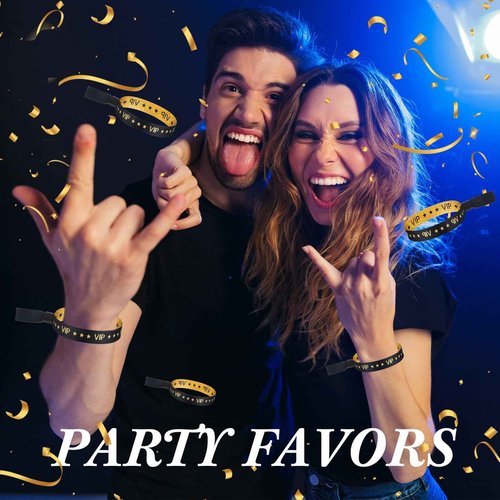 Tigeen 500 Pieces VIP Cloth Wristbands for Events Bracelets Black and Gold VIP Wristbands Bulk for Wedding Party Concerts Festivals Supplies, 0.59 x 13.78 Inches