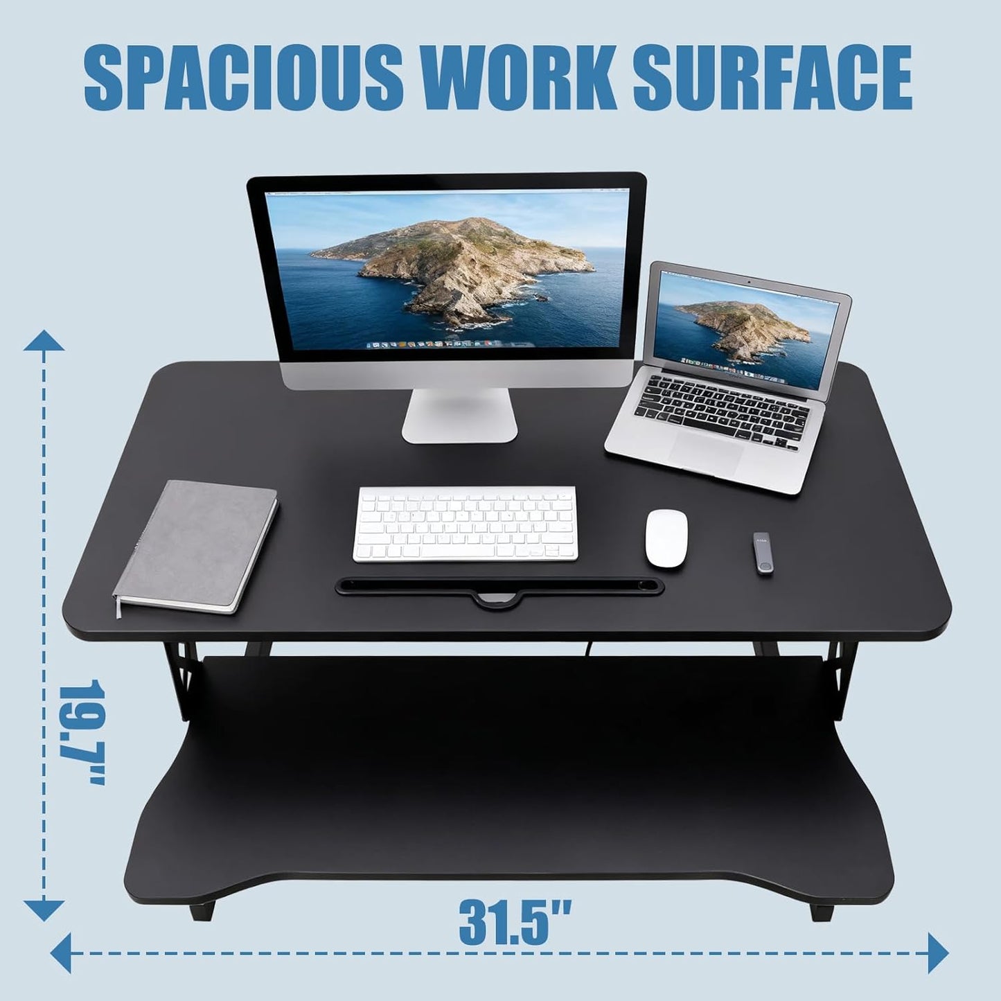 Skiennix Standing Desk Converter - Height Adjustable Sit to Stand Riser for Dual Monitors | Home Office Workstation