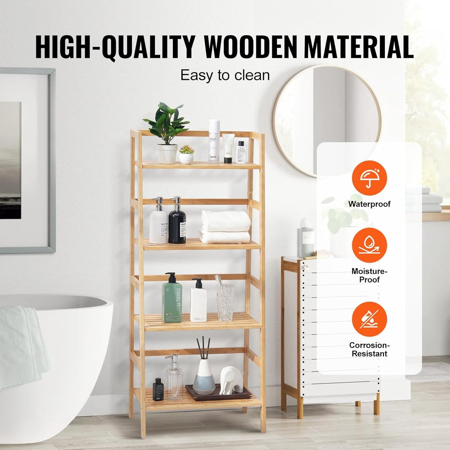 VEVOR 4-Tier Bamboo Ladder Shelf - Stylish Trapezoid Bookcase & Plant Stand | Natural Wood Finish