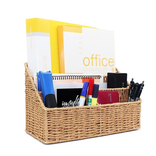 IMAYLLA Desk Weave Organizer Basket, Office Mail Storage and Bill Organizer, Mail organizer for desk, Pencil holders, Mail Sorters, Mail organizer countertop