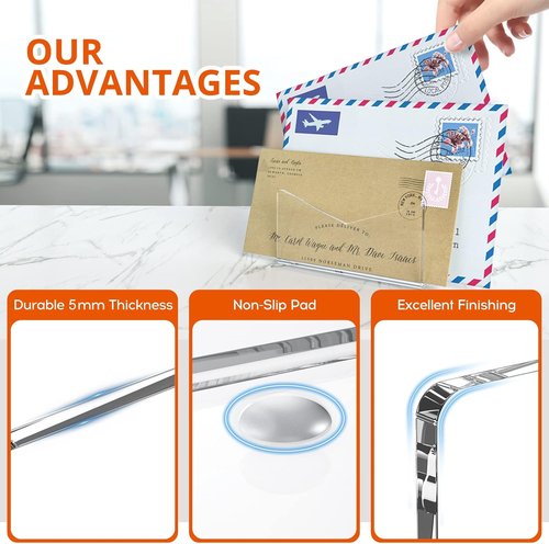 Richboom Acrylic Mail Holder - Clear Envelope Organizer for Desk | Home, Office & School Use