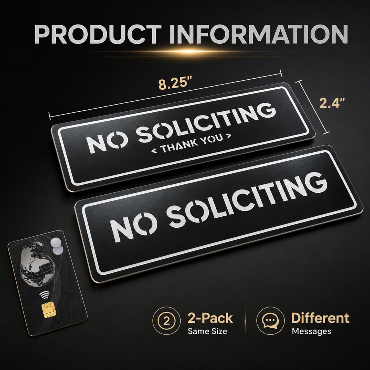 2-Pack No Soliciting Sign, Premium 304 Stainless Steel, 8.25x2.4",Large