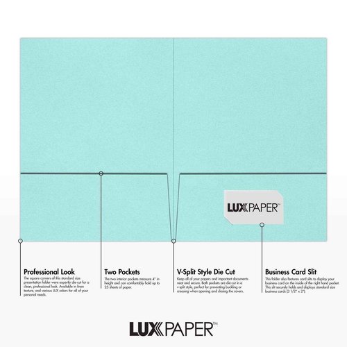 LUXPaper 9" x 12" Presentation Folders | Two Pocket | Seafoam Blue | 100lb. Cover | 50 Qty
