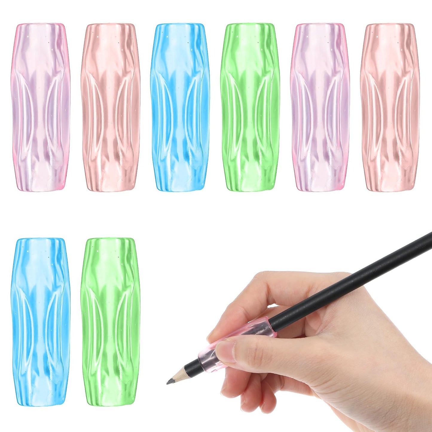 8-Pack Silicone Grippers for Pencils with 3 Concaves, Ergonomic Comfort Pencil Grippers for Relieving Fingers Fatigue Writing Aid Universal Pencil Gripper for Kids Adults Handwriting
