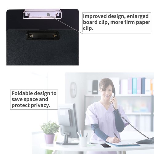 BEKAclub 2Pack Foldable Nurse Clipboard - Black Plastic Medical Clipboard with Pocket Size & 6 Medical Cheat Sheets