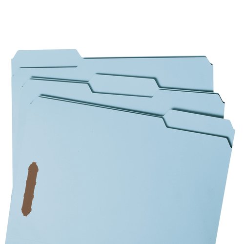 Smead 100% Recycled Pressboard Fastener File Folder, 2 Fasteners, 1/3-Cut Tab, 2" Expansion, Letter Size, Blue, 25 per Box (15001)