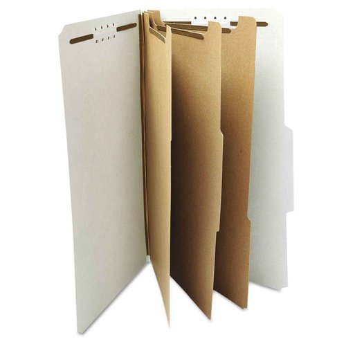 Universal Eight-Section pressboard Classification folders, 3" Expansion, 3 dividers, 8 Fasteners, Legal Size, Gray Exterior, 10/Box
