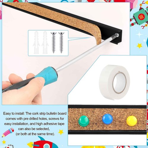Threehoney 5 Pcs 48'' x 1 Cork Board Strips for Wall Cork Strips Bulletin Bar Strip Bulletin Tack Board Strip Aluminum Trim Brown Cork Strips for Classroom Office Walls Cubicle