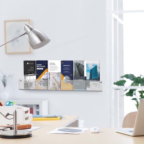 Gomos Acrylic Brochure Holder Wall Mount - Aesthetic Design, Optimized Shape, Pamphlet Holder Wall Mount - Perfect for Flyer Stand, Wall Brochure Holder - (Pack of 4)