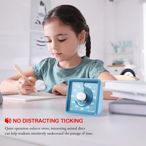 Secura 60-Minute Visual Countdown Timer for Kids & Classroom, Pomodoro Time Management Tool (Blue & Blue)