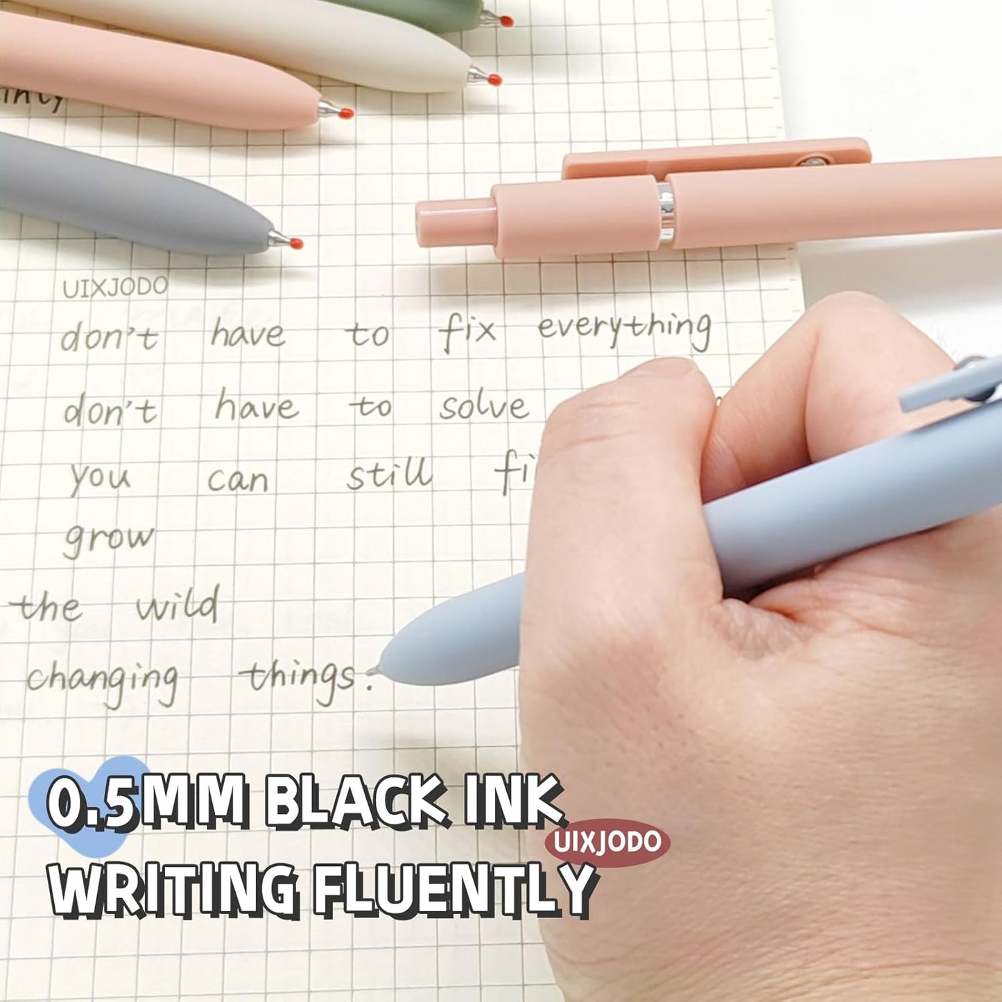 UIXJODO Gel Pens - 5 Pcs Fine Point 0.5mm Black Ink Pens for Smooth Writing | Cute Office Supplies for Gifts