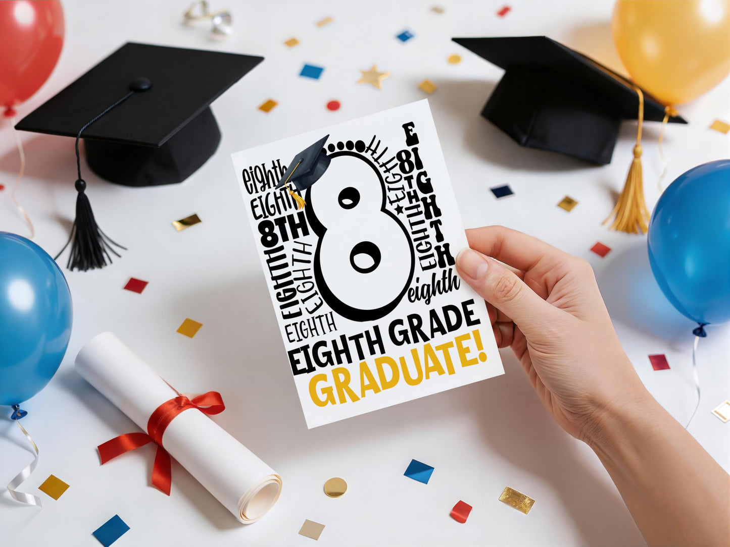 Red Door Inspirations 8th Grade Graduation Card, Eighth Grade Graduate Congratulations, Middle School Graduation Card - Made in the USA! (Eighth Grade Typography)