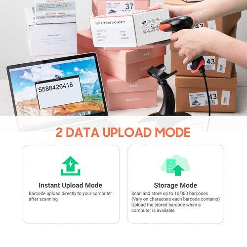 Tera Wireless 2D QR Barcode Scanner with Stand, 3 in 1 Compatible with Bluetooth & 2.4GHz Wireless & USB Wired Barcode Reader Handheld Bar Code Reader HW0001