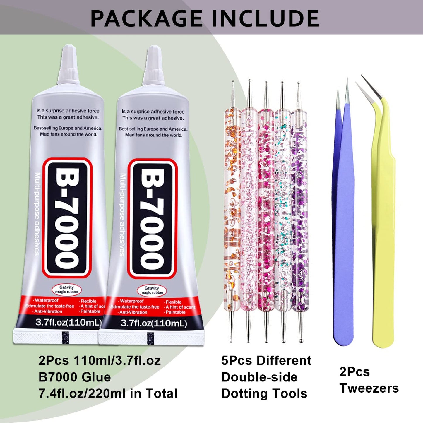 B7000 Rhinestone Glue - Multi-Function Clear Adhesive for Jewelry Repair & Crafts | 110ML (2 Pack)