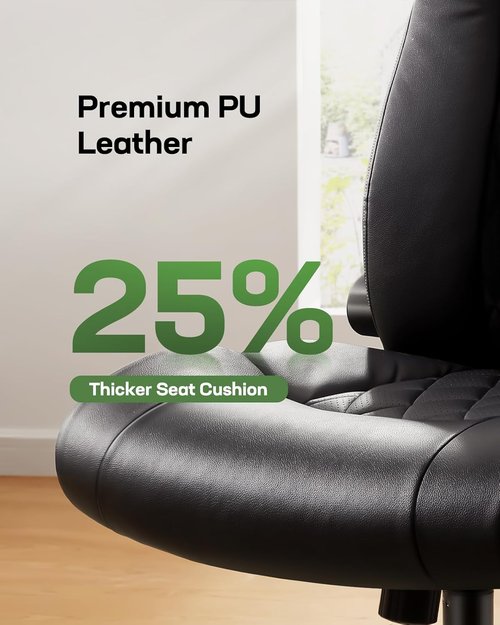 Marsail Executive Office Chair - Ergonomic PU Leather with Flip-Up Armrests | Height-Adjustable, Black