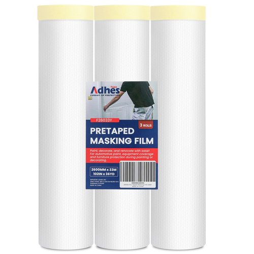 ADHES Pre-Taped Masking Film,2600MM*33M, Dust-Proof & Tear-Resistant Protective Film for Furniture, Appliances, and Automotive Paint Protection