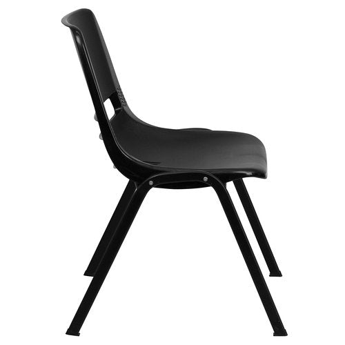 EMMA + OLIVER Kid's Black Ergonomic Shell Stack Chair - Black Frame and 14" H Seat