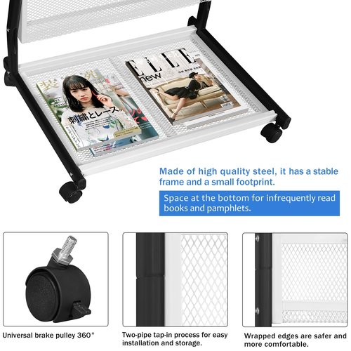 XIDIHF Floor Standing Magazine Rack 5 Layer with Wheels, Brochure Display Stand Large Newspaper Stand for Trade Show Exhibitions Office (Width 18.7 IN)
