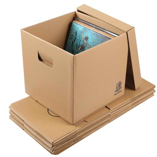 Jelmaica 12" Vinyl Record Storage and Moving Box - Sturdy Cardboard with Removable Lid - Holds up to 60 Records or Laser Discs - Set of 2 Boxes (2) (2)