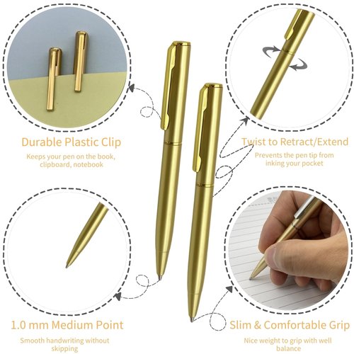 LCPQMZGH 100 Pcs Small Ballpoint Pens, 4 Inch Mini Pens Bulk, for Pocket Notebooks and Notepads, Black Ink (Gold)