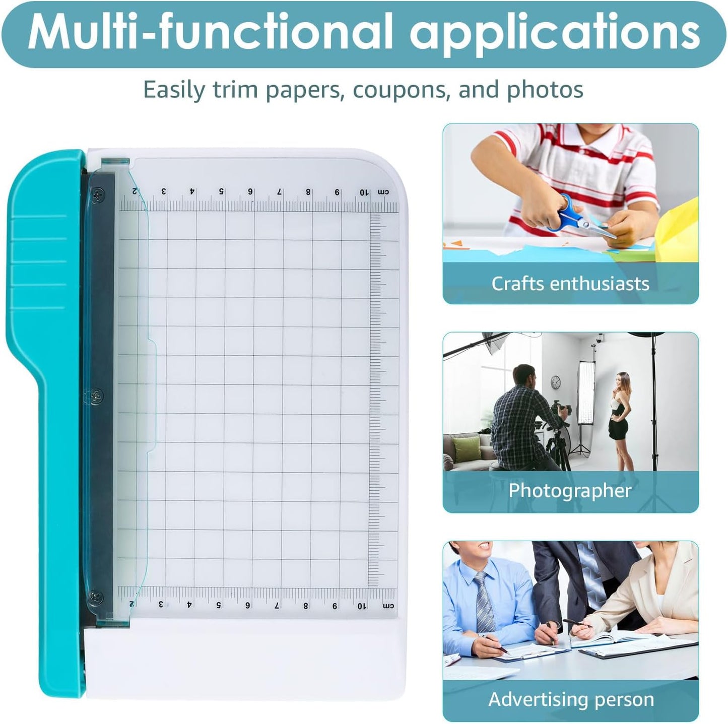 Small Paper Cutter - 6 Inch Cut Length | Non-Slip Portable Trimmer for Coupons, Crafts & Photos (White)