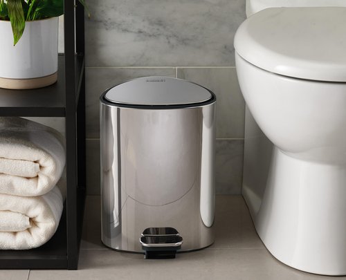 Joseph Joseph EasyStore Luxe Stainless Steel 5 Liter Pedal/1.3 Gallon Trash Can with Bin Liner Storage, Soft-Close Lid, Removable Inner Bucket, for Bathroom, Bedroom, Office