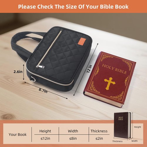 Bible Cover Case for Women, Large Girl Bible Case with Detachable Pen Slot & Shoulder Strap, Bible Carrying Case for Womens Girls Bible Study, Black
