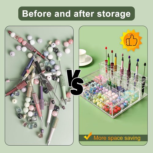 SBYURE Acrylic Pen Holder Beadable Pen Display Stand with 24-Slots Pen Display Stand 12 Grid Organizer Box Pen Holder Pencil Display Stand for Home Office Desk School Supplies