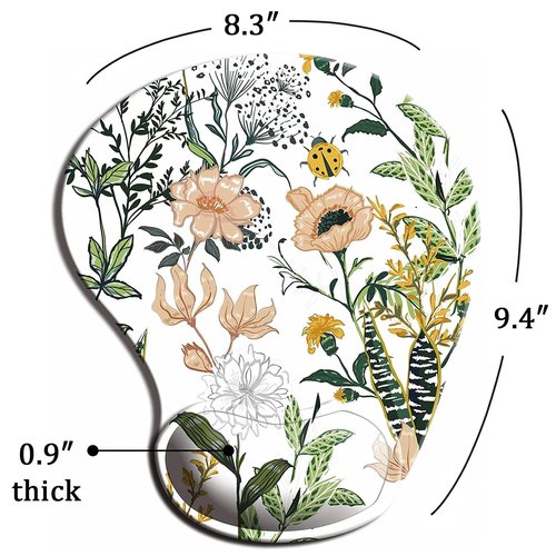 Ergonomic Mouse Pad with Wrist Support, Cute Mouse Pads with Non-Slip PU Base for Home Office Working Studying Easy Typing & Pain Relief Beautiful Floral