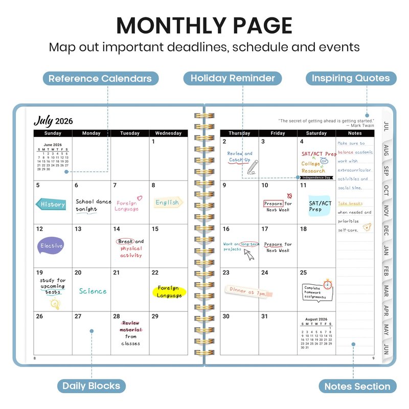 Planner 2026-2027 for Women & Men, Academic Monthly and Weekly Calendar Planner, Jul 2026 - Jun 2027, A4 (8.5" x 11"), Teacher Student Planning Book with Tabs, Ideal for Office School Supplies - Baby Blue