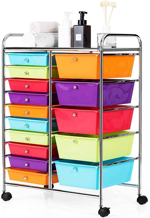 Topment Plastic Boxes 15 Drawer Rolling Organizer Cart Utility Storage Tools Scrapbook Paper Multi-Use