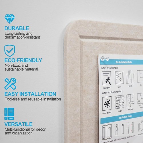 Large Felt Bulletin Board - 24"x18" Frameless Soft Cork Board for Home & Office Decor