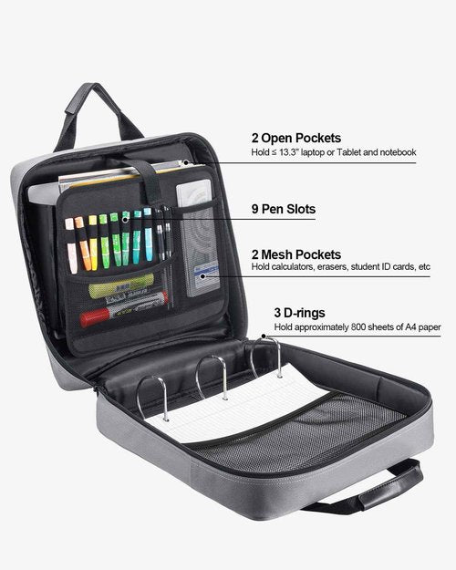 egiant 4 Inch 3 Ring Zipper Binder with Shoulder Strap & Handle & Multi-Pocket - 4" Binder with Zipper for School, Compatible with 13-Inch MacBook/Tablet -Patent Design Grey