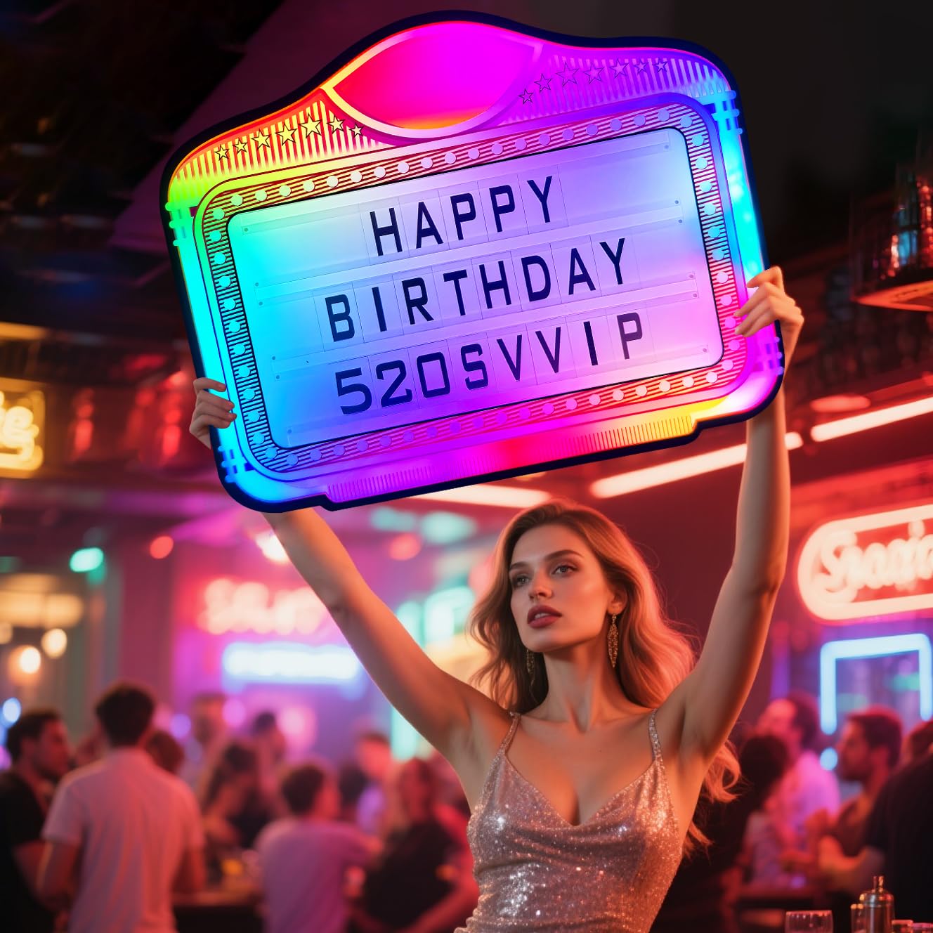 DOUBE INITIA LED VIP Club Bottle Service Sign - Acrylic Lightweight Handheld Bottle Girl Sign with Interchangeable Letters & Numbers (4 Sets Letters, 2 Sets Numbers) for Bar Parties