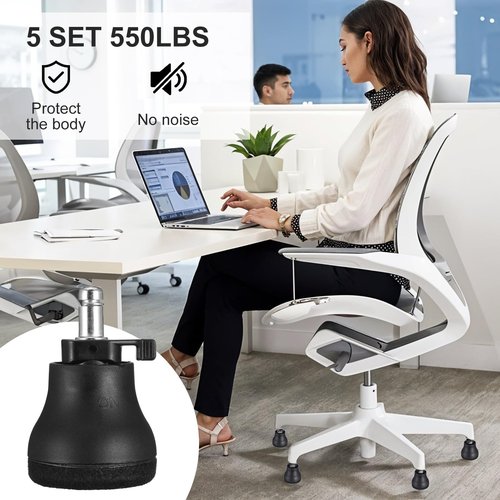 5PCS Bell Glides Replacement Office Chair Feet - Swivel Chairs Stopper & Caster Replacement Feet for Hardwood Floors, On/Off Setting, Stationary Office Chair Glides - Black