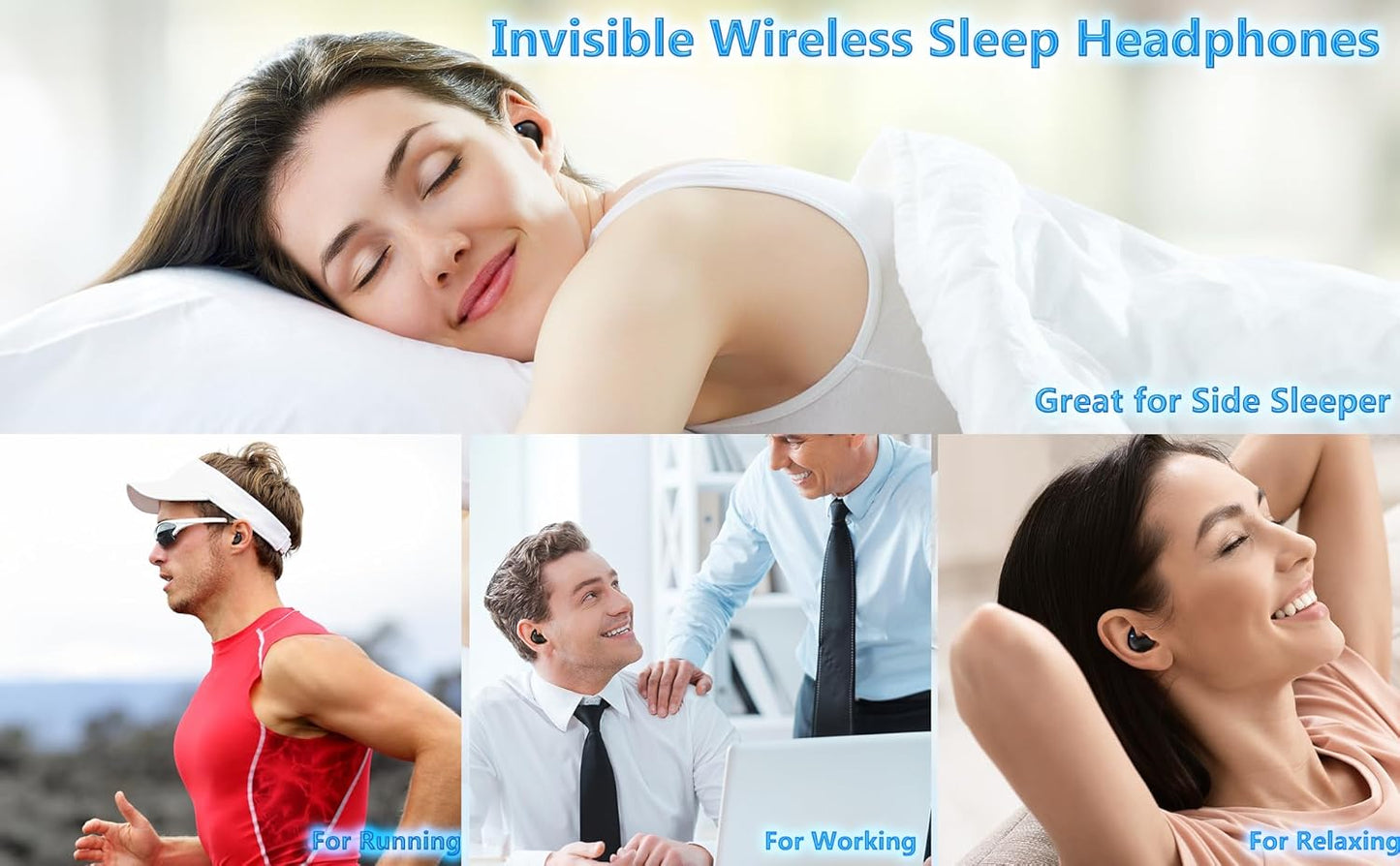 Skiennix Wireless Sleep Earbuds - Comfortable Mini Headphones for Side Sleepers | Noise Cancelling, IPX4 Waterproof, Bluetooth 5.3 (Black)