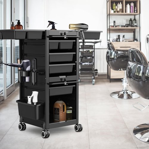 TASALON Professional Rolling Salon Cart, 6-Drawer Storage Trolley with Tool Holders, 33-Inch Height,Barber Shop Hairdressing Beauty Versatile Equipment Black