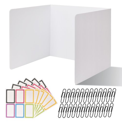 ZYINOZOC 24 Pack Desk Dividers for Students,3-Fold Privacy Screens,Testing Dividers for Classroom Waterproof,Plastic Easy Clean Privacy Shields for Student Includes Extra Labels