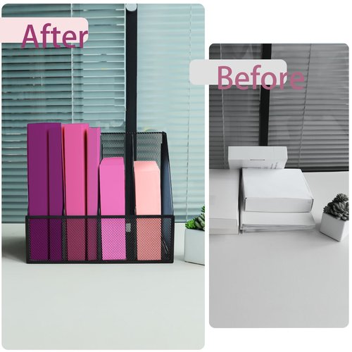 ideallife Desk Organizers, Metal Magazine File Holder with 4 Vertical Compartments Rack Binder File Organizer for Office Supplies, Home Workspace - Black