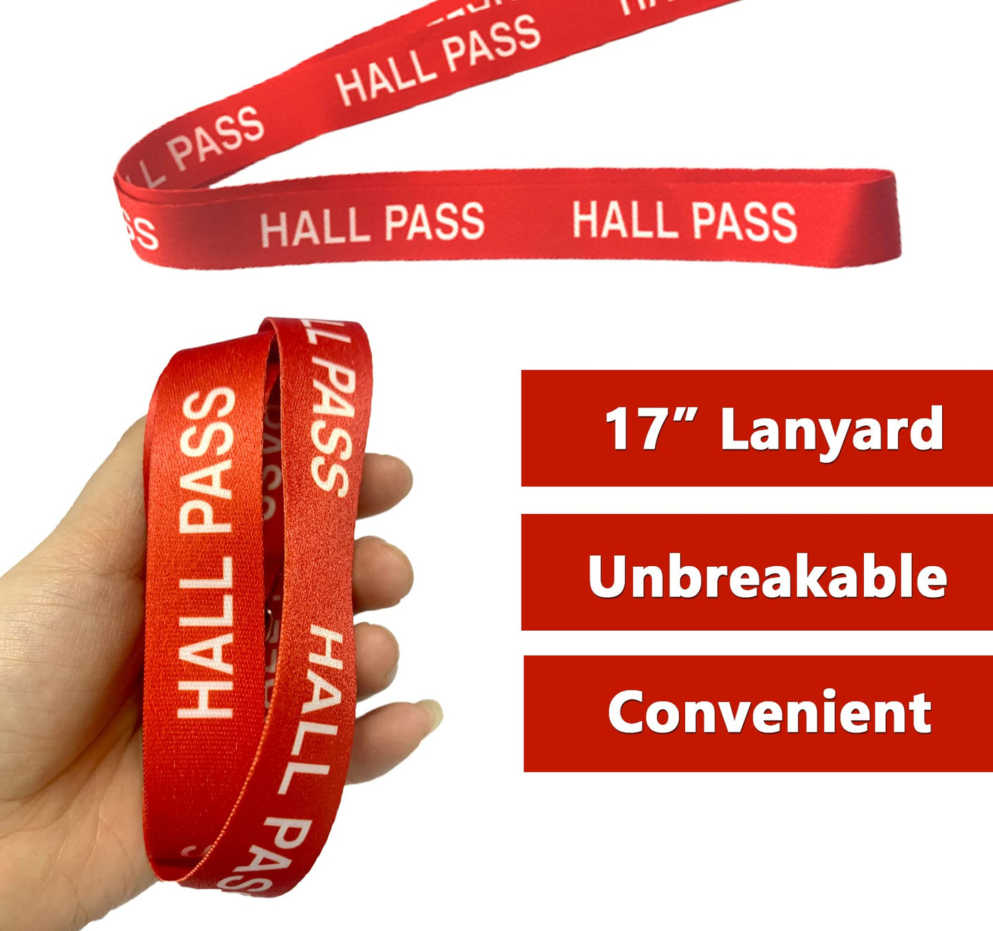 Hall Pass Lanyards with Large Card Passes, Unbreakable School Classroom 5 Inch Passes Set for Teacher Parents(Hall Bathroom Library Office & Nurse),5 Pcs(Hall)