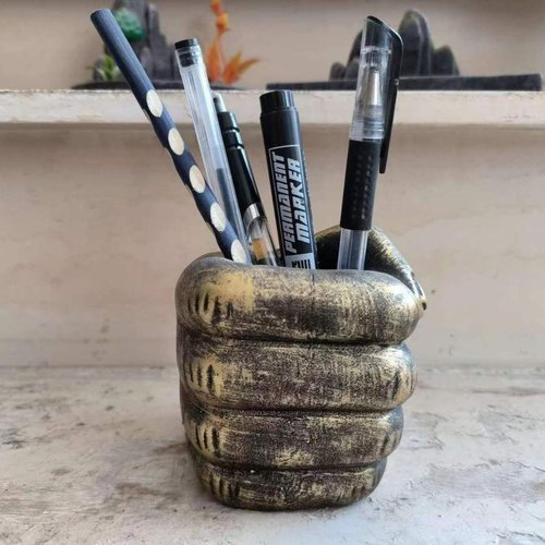 LHTWLF Hand Shape Pen Holder Resin Mold,Retro Golden Color Pen Pencil Holder Hand Fist Sculpture,Desk Cup for Office School Art Sculpture Novelty Organizer