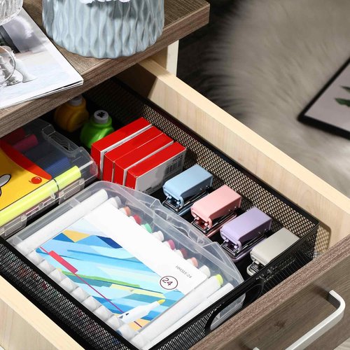Tandefio 3 Pcs Desk Drawer Organizer Bulk Metal Mesh Trays A4 Large Desktop Storage Box Portable Wire File Basket with Handle for Office Supplies Craft Magazine Paper 12.87" x 9" x 2.4"(Black)
