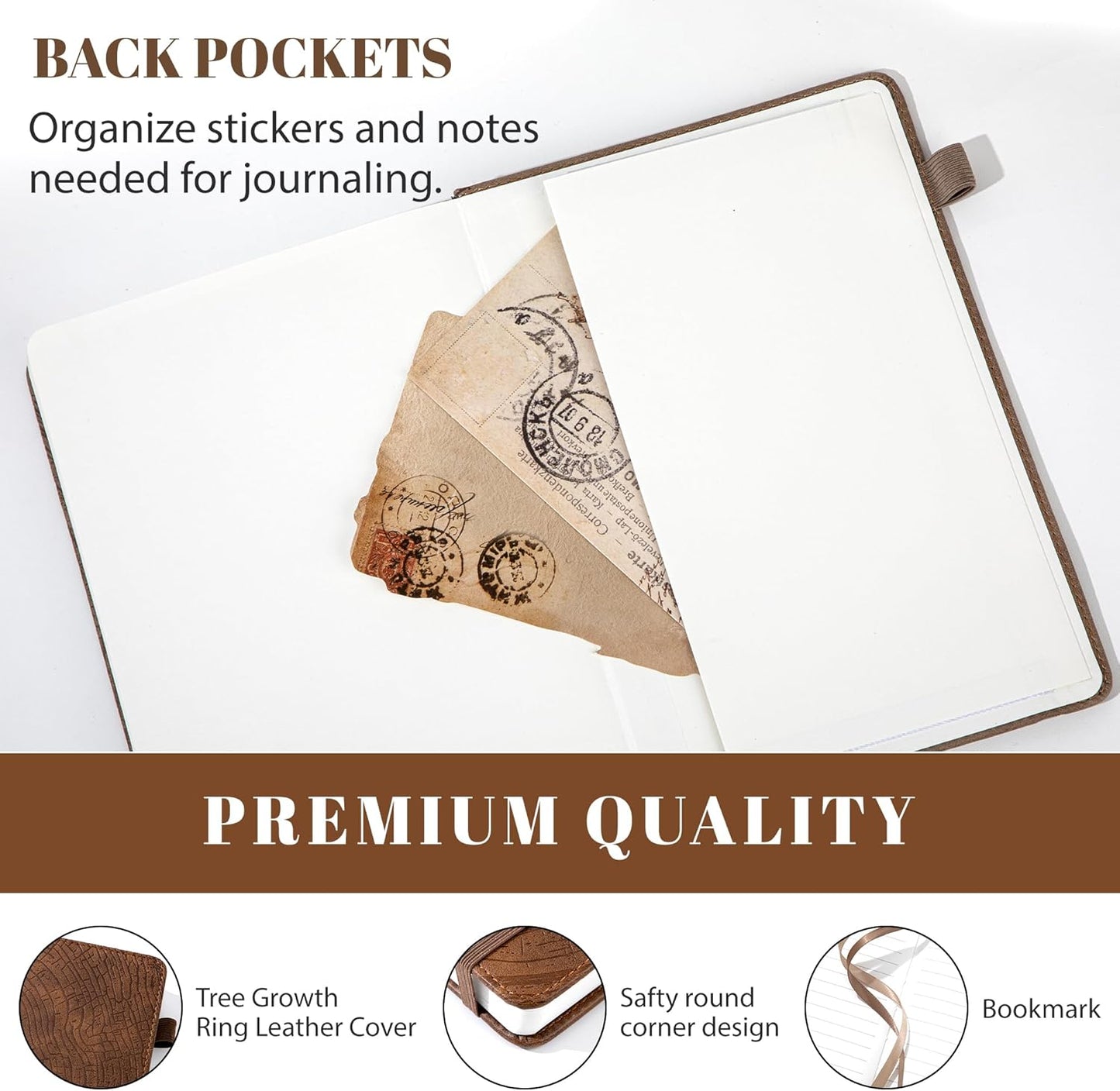 CAGIE Leather Bound Journal - Tree Growth Ring Design | 256 Pages, A5 Hardcover Notebook for Writing