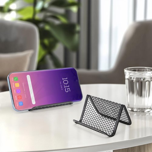 Suwimut 12 Pack Business Card Holder for Desk, Metal Mesh Business Card Stand Desktop Display Rack, Black Business Card Organizer Holds up to 50 Name Cards for Office
