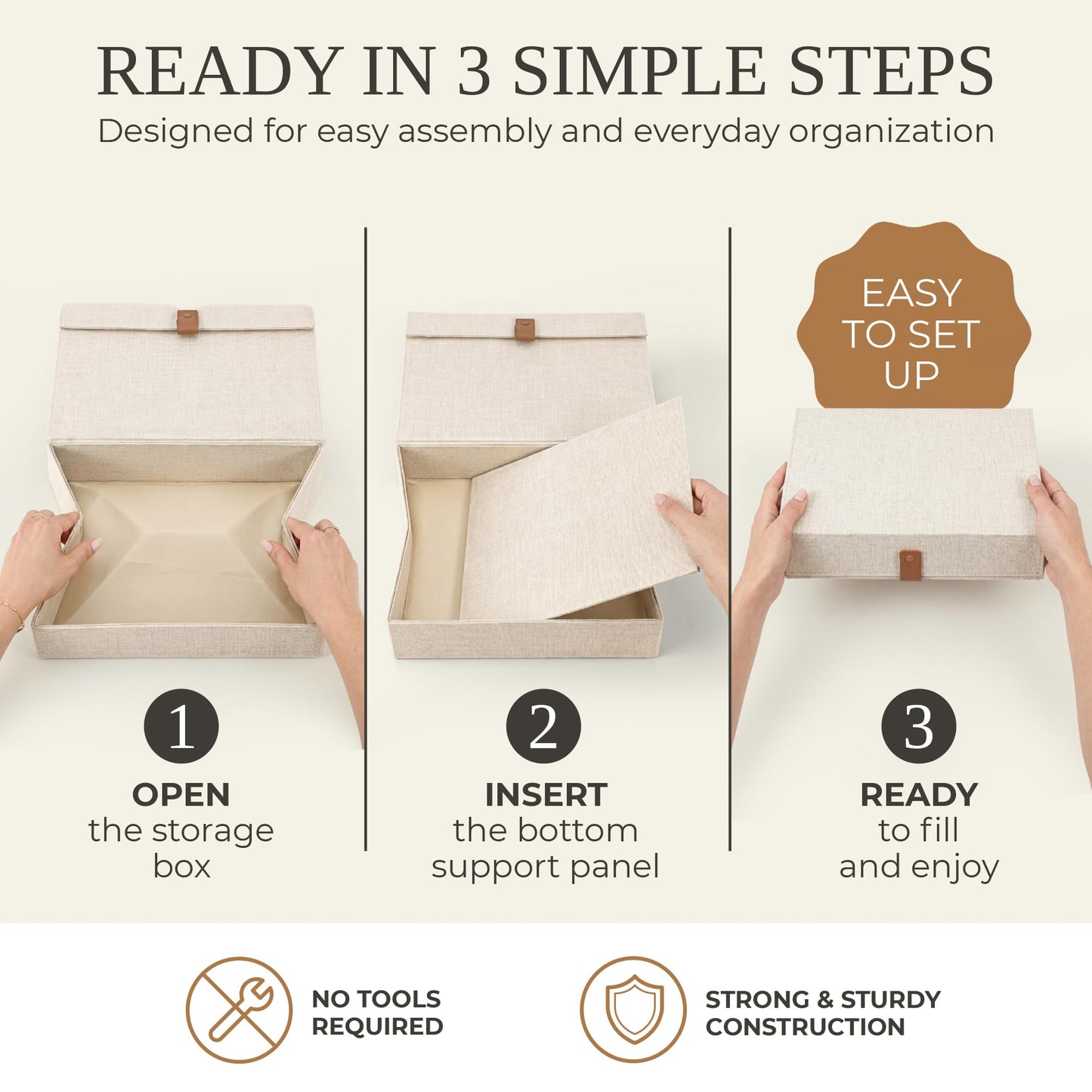 Decorative Photo Storage Boxes with Lids - Set of 2 Beautiful Linen Organizers Are Perfect to Safely Store Your Pictures, Documents, Scrapbooking Supplies, Keepsakes and Other Memories in Style