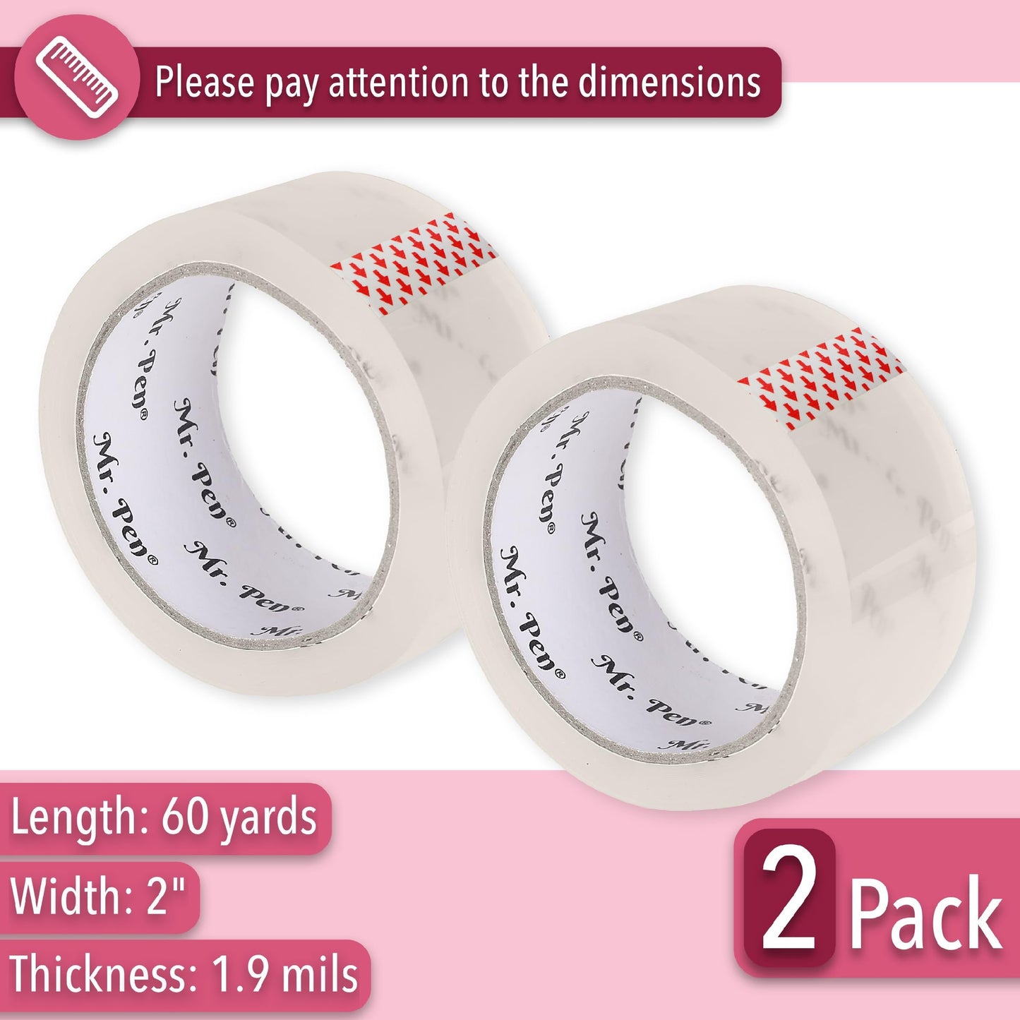Mr. Pen- Packing Tape, 2 Pack, 2 Inch Wide, 60 Yards, 1.9mil, No Smell, Clear Packing Tape for Shipping, Packaging, Moving and Storage