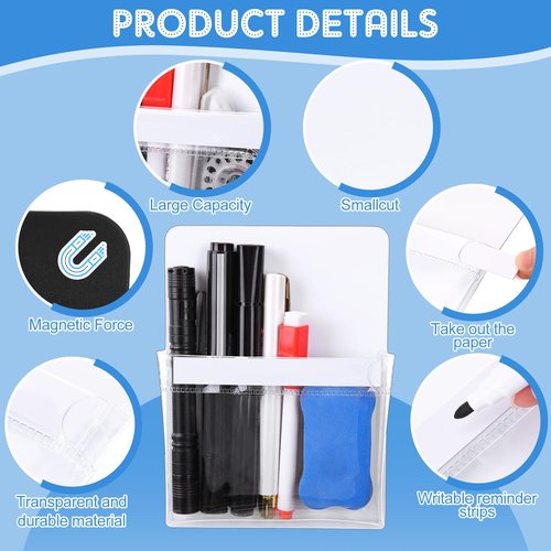 Sherr 12 Pcs Magnetic Pockets for Classroom 6.5'' X 4.7'' Magnetic Pouch Pen Marker Holders Dry Erase Marker Storage for Whiteboard Locker Accessories Refrigerator Home Wall(Clear)