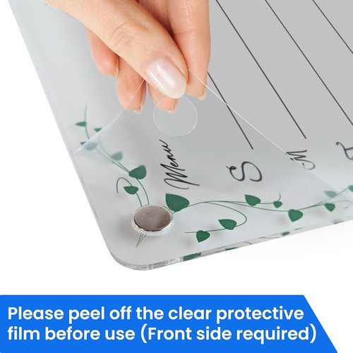 Skiennix Acrylic Magnetic Menu Planner - Clear Dry Erase Board for Weekly Meal Planning & Grocery List