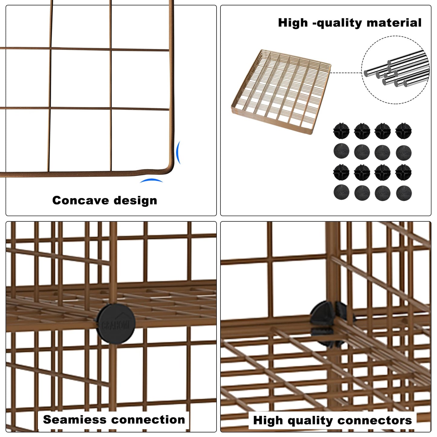 C&AHOME Wire Cube Storage, 8 - Cube Organizer Metal C Grids, Modular Shelves Units, Closet Organizer, Ideal for Home, Office, Living Room, 24.8" L x 12.4" W x 48.4" H, Brown UWCS3008R